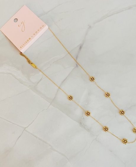 Dainty Golden Bead Flower Necklace