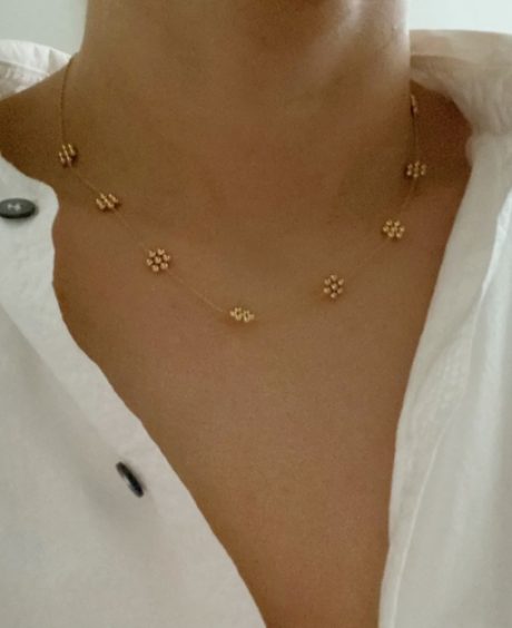 Dainty Golden Bead Flower Necklace