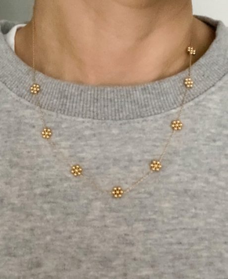 Dainty Golden Bead Flower Necklace