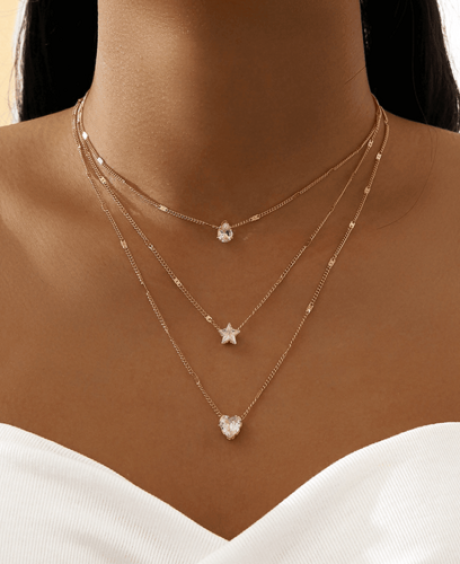 Zircon Necklace Multi-layer Five-pointed Star Love Water Drop Pendant