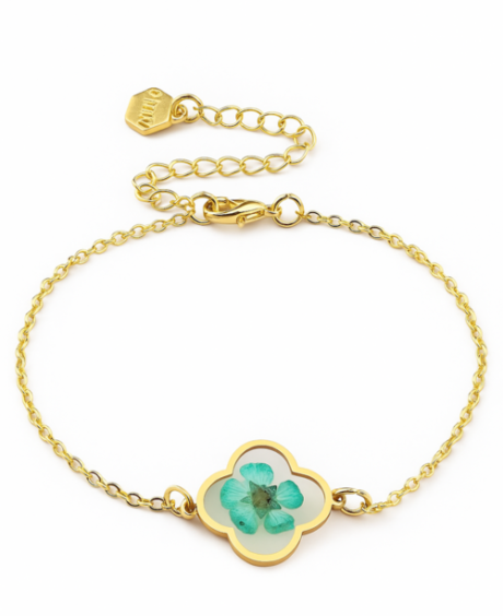 Delicate Gold Chain Bracelet with Encased Turquoise Flower Detail