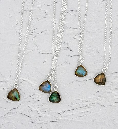 Labradorite Trillion Pendant Silver Necklace